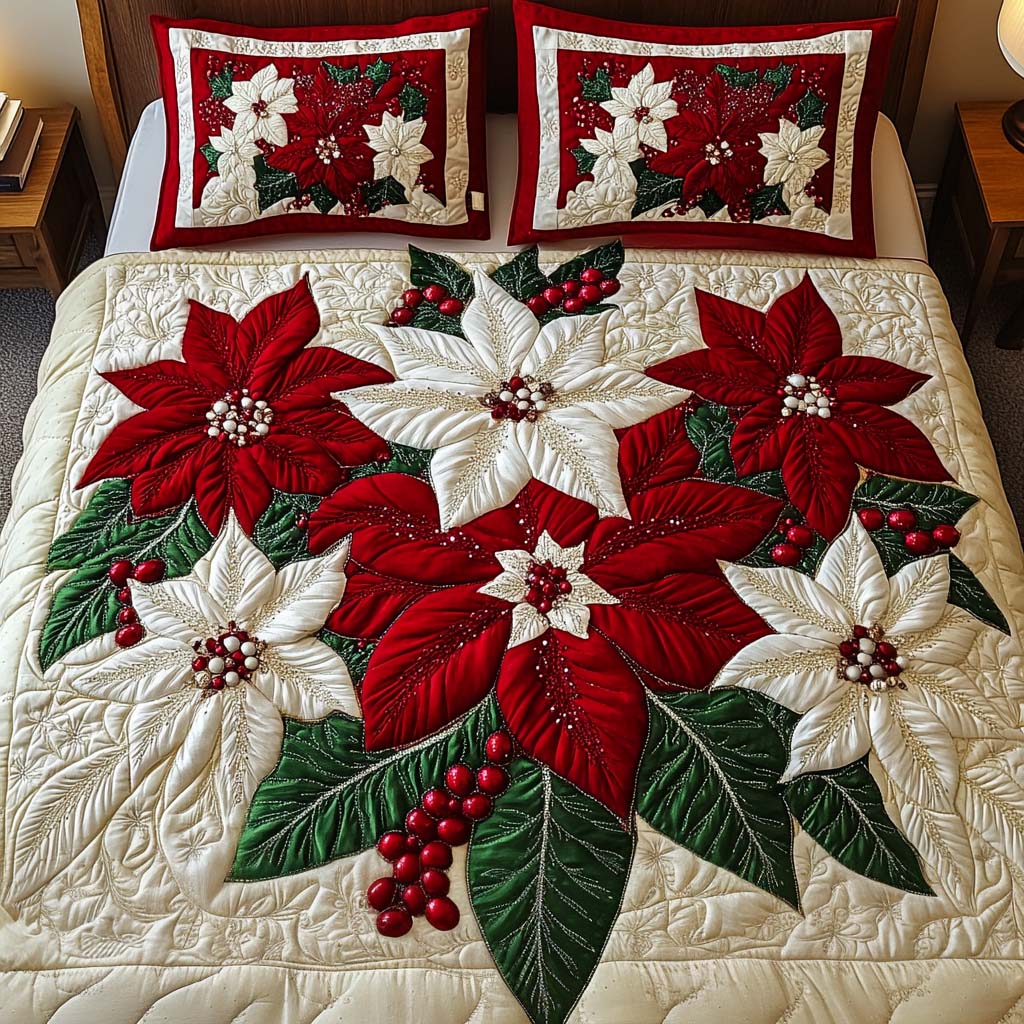 Crimson Blooms Quilted Bedding Set Christmas Presents For Mum