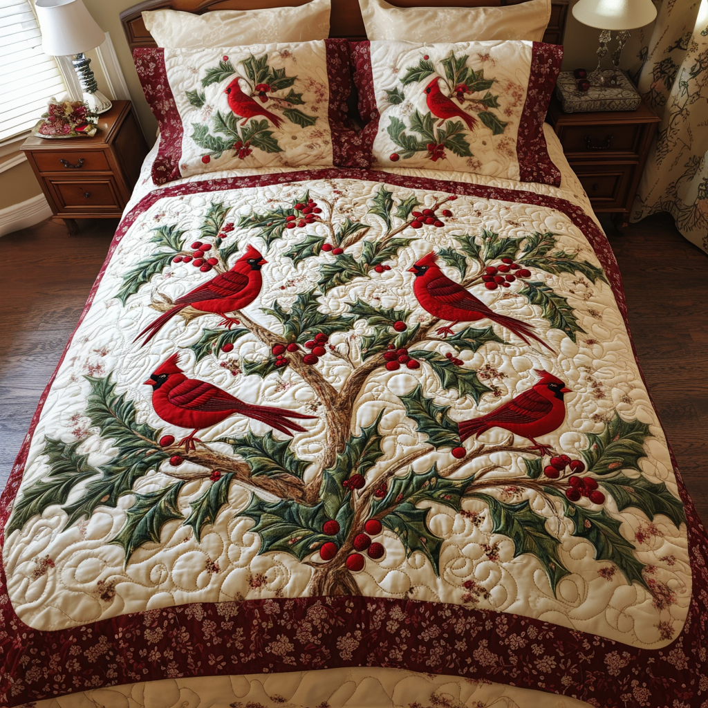 Crimson Glow Quilted Bedding Set Best Gifts For Birders