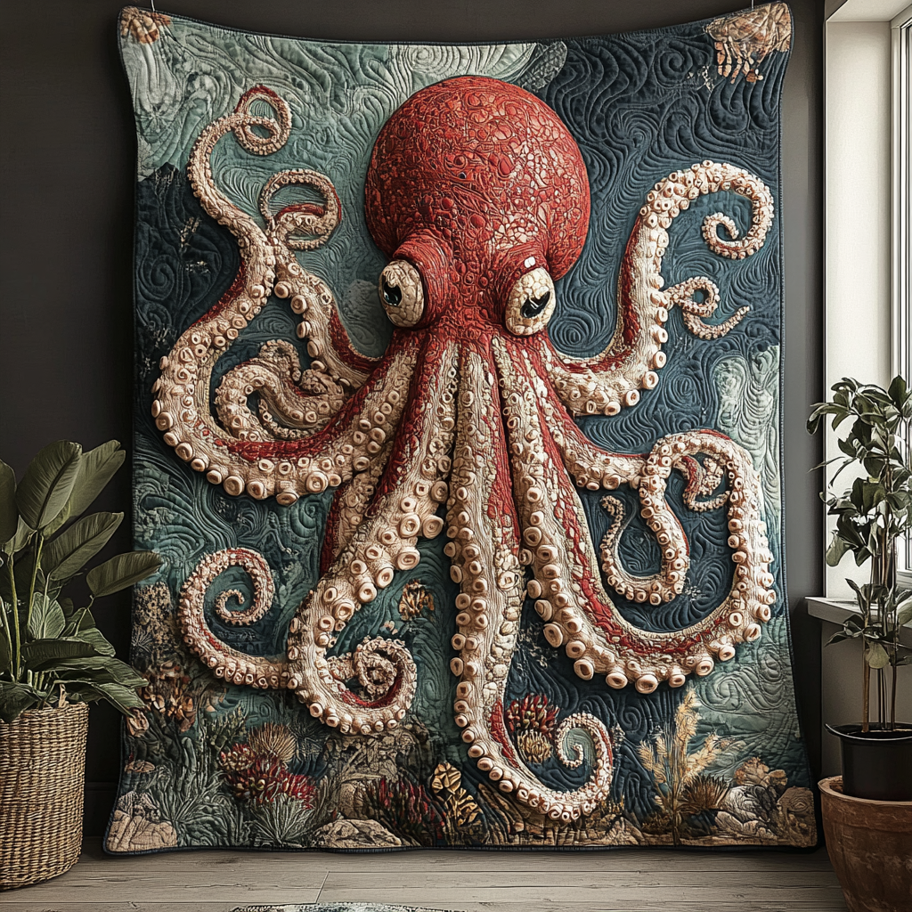 Dark Water Phantom Quilted Blanket Nice Throw Blanket Cool Octopus Gifts