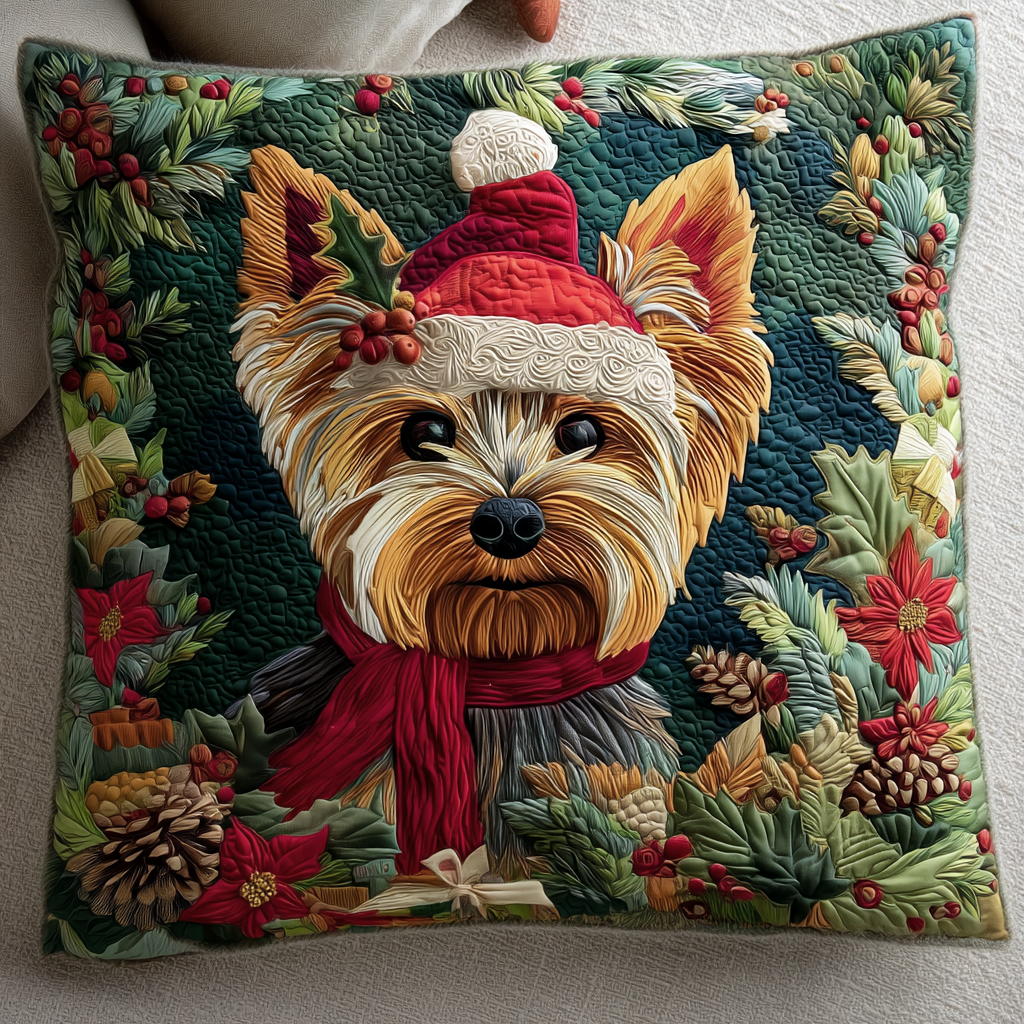 Dashing Yorkie Quilted Pillow Case Christmas Cushion Covers Yorkie Terrier Gifts