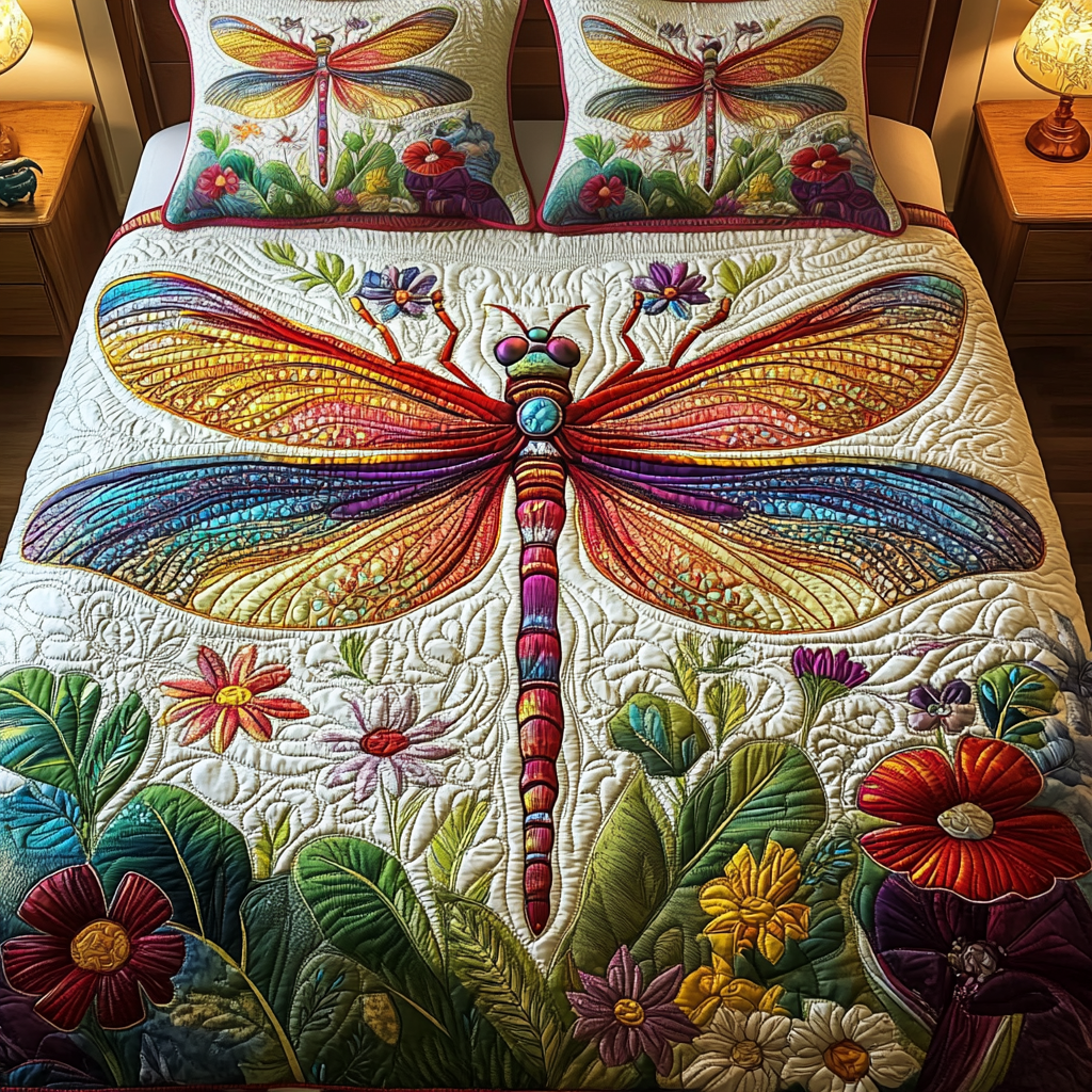 Dazzling Wings Quilted Bedding Set Dragonfly Gifts For Mom