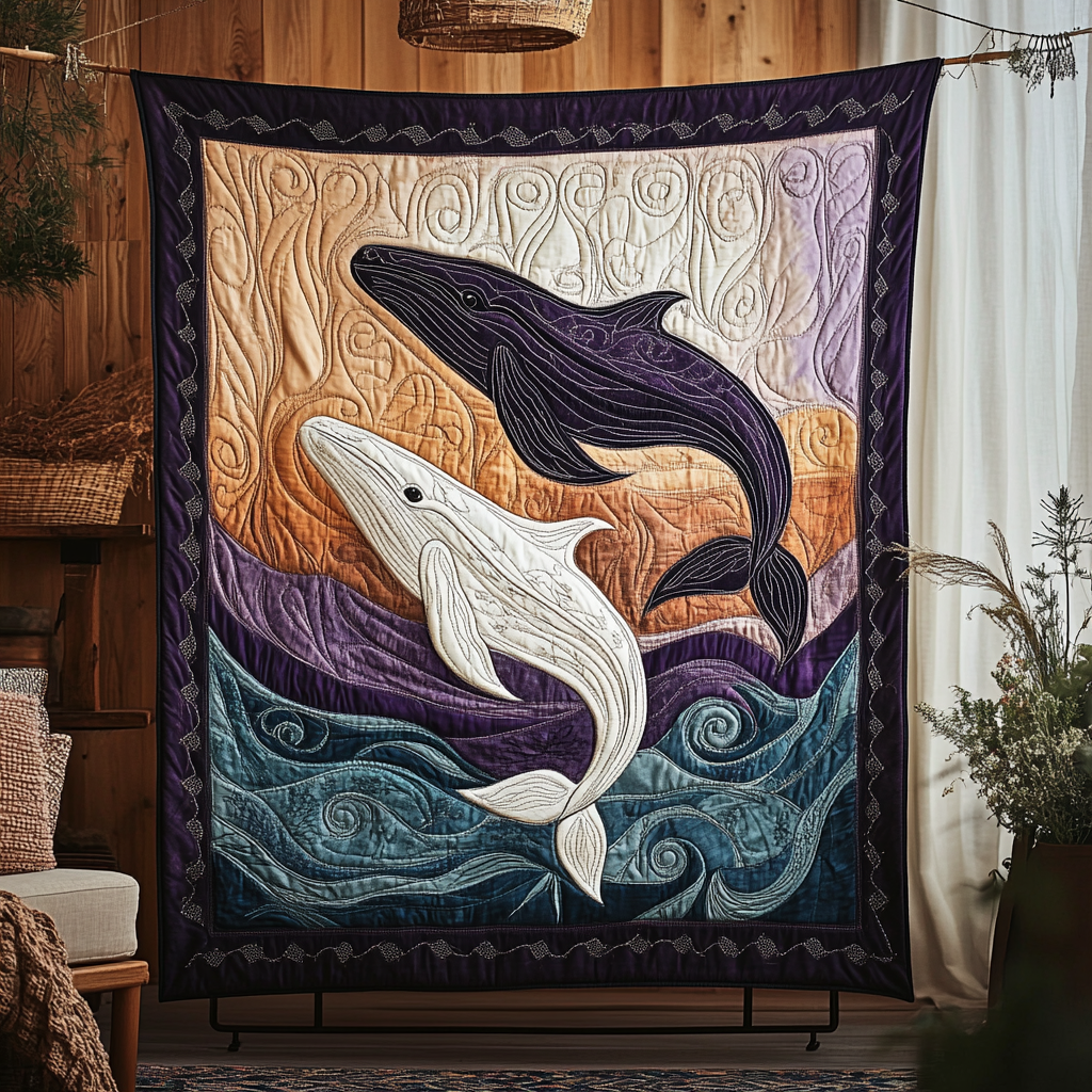 Deep Blue Quilted Blanket Bed Christmas Decor Whale Themed Gifts