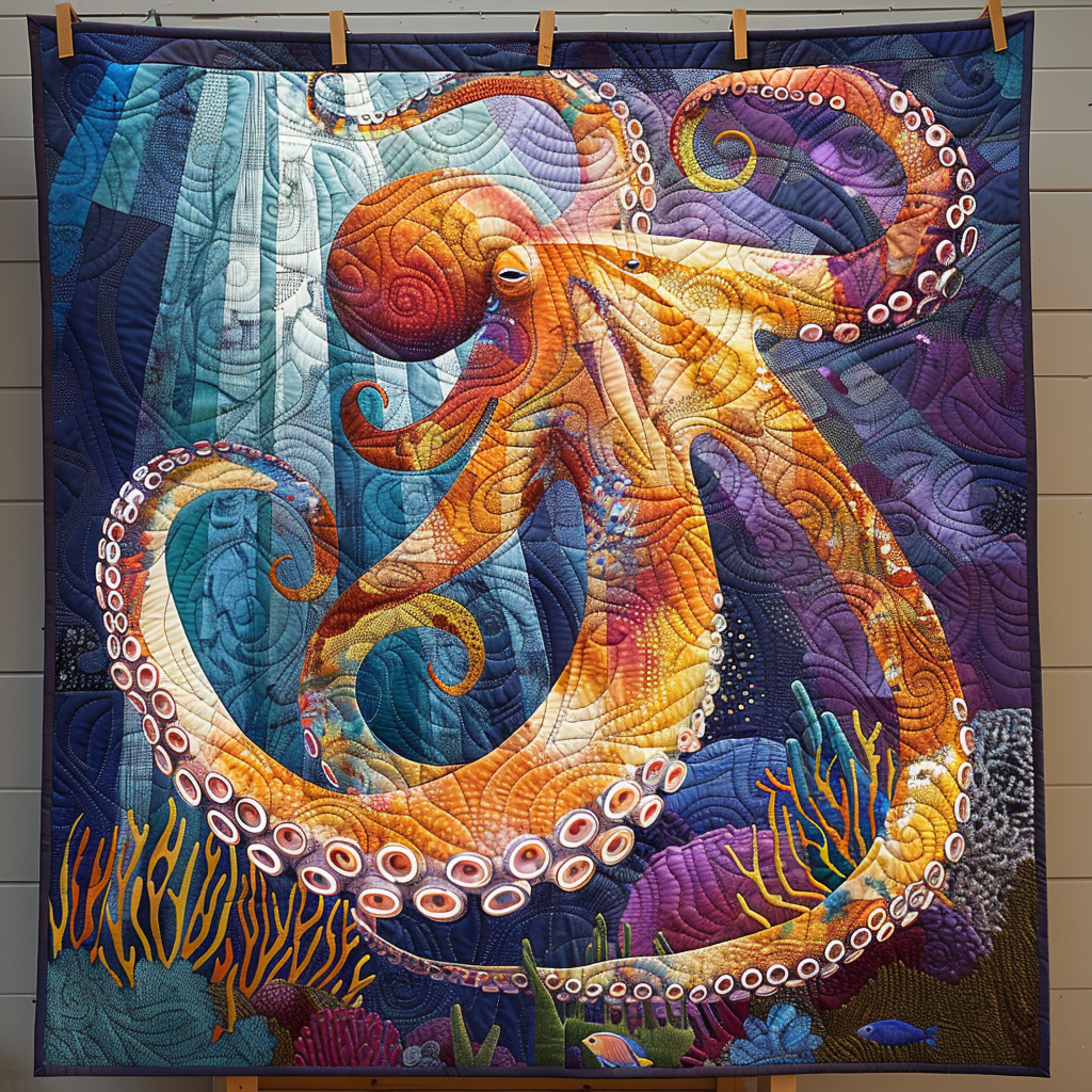 Deepsea Diva Quilted Blanket Best Throw Blanket Octopus Lover Gifts