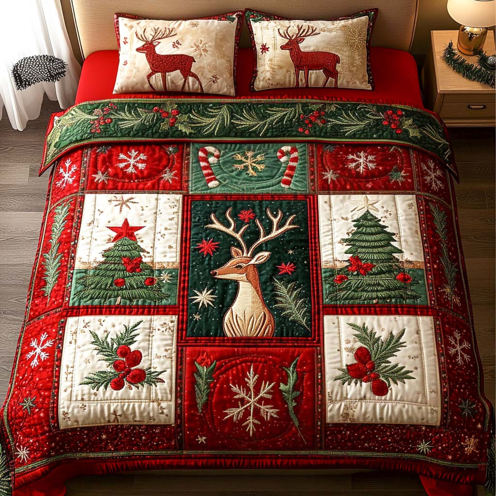 Deer Wonderland Quilted Bedding Set Funny Secret Santa Gifts