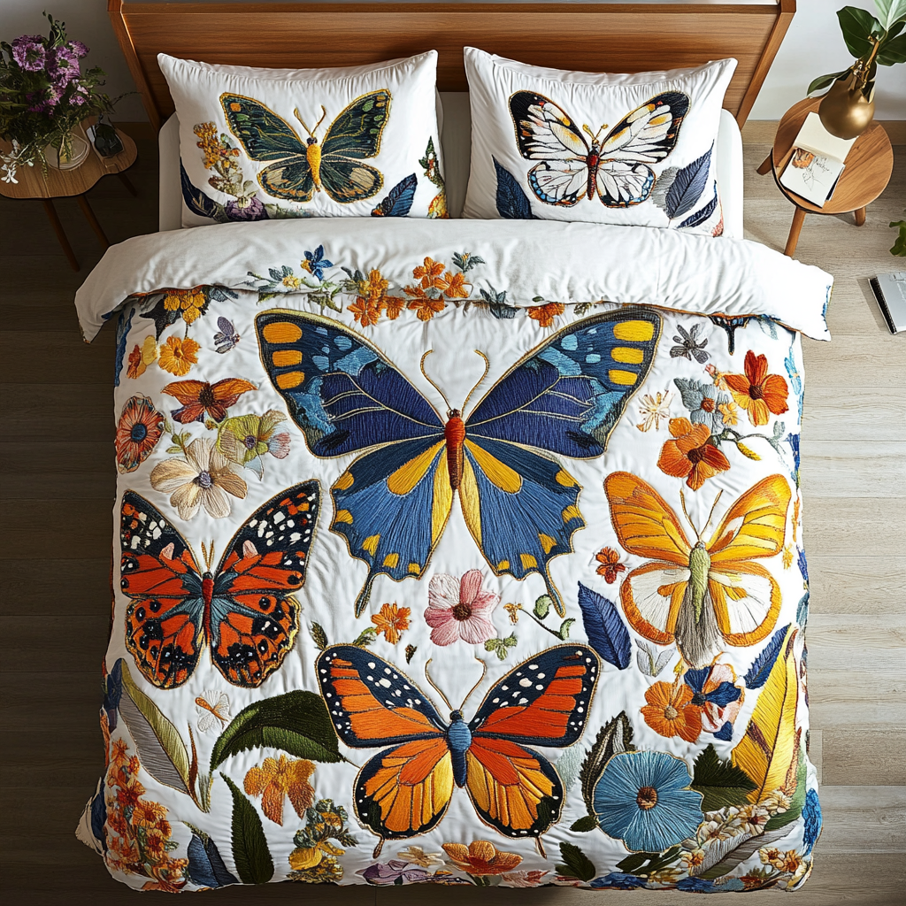 Delicate Flight Quilted Bedding Set Butterfly Gift Ideas For Her