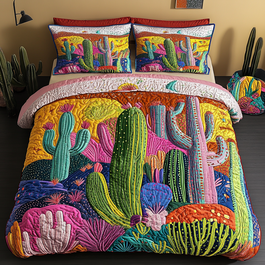 Desert Bloom Quilted Bedding Set Gifts For Cactus Lovers