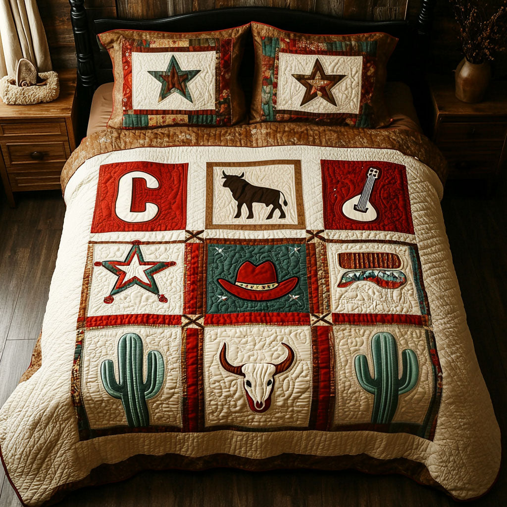 Desert Bloom Quilted Bedding Set Gifts For Cattle Lovers