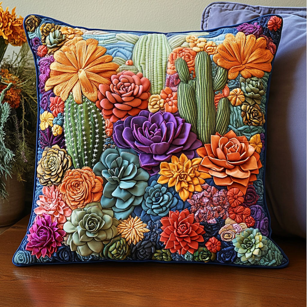 Desert Garden Quilted Pillow Case Throw Pillow Case Covers Cactus Gifts For Her