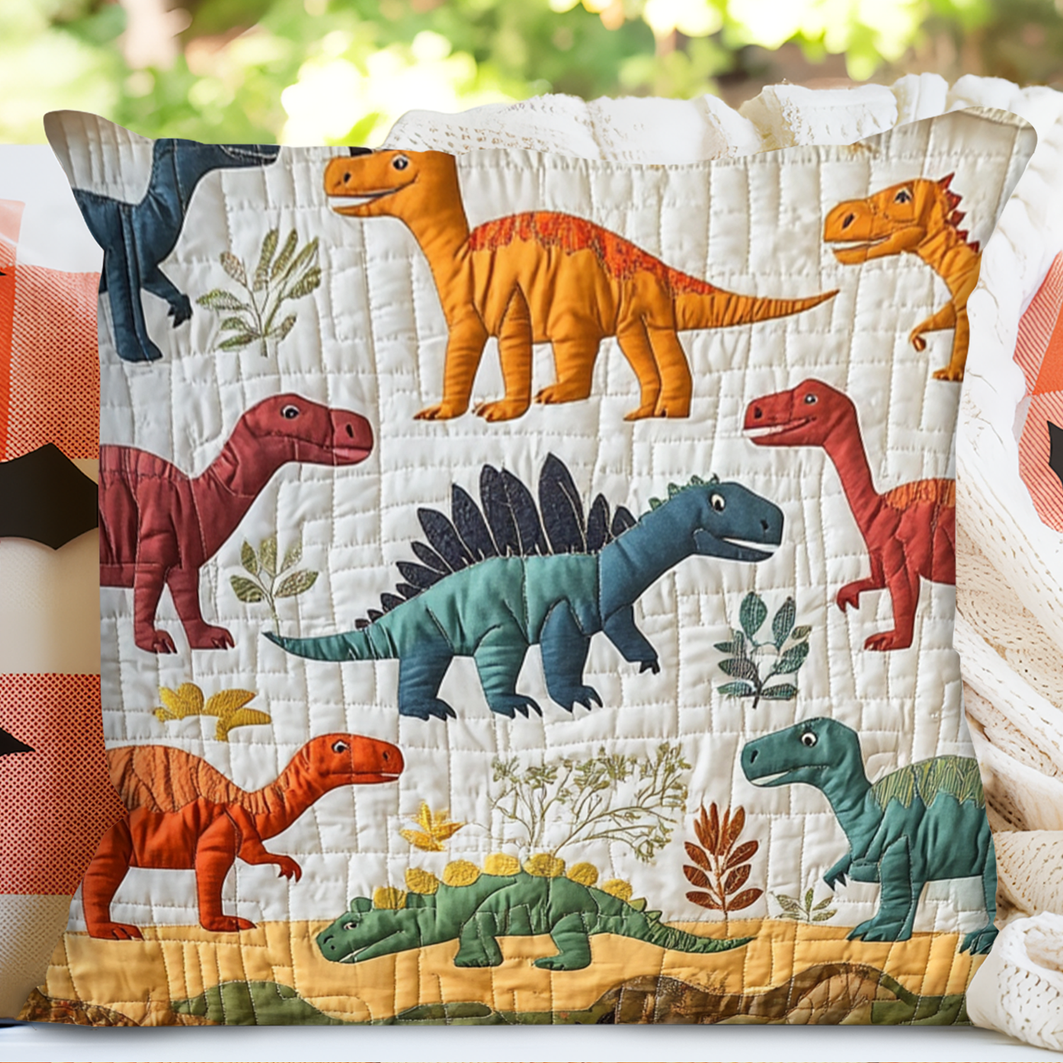 Dino Safari Quilted Pillow Case Best Cool Pillow Cases Gifts For Dinosaur Lovers Adults