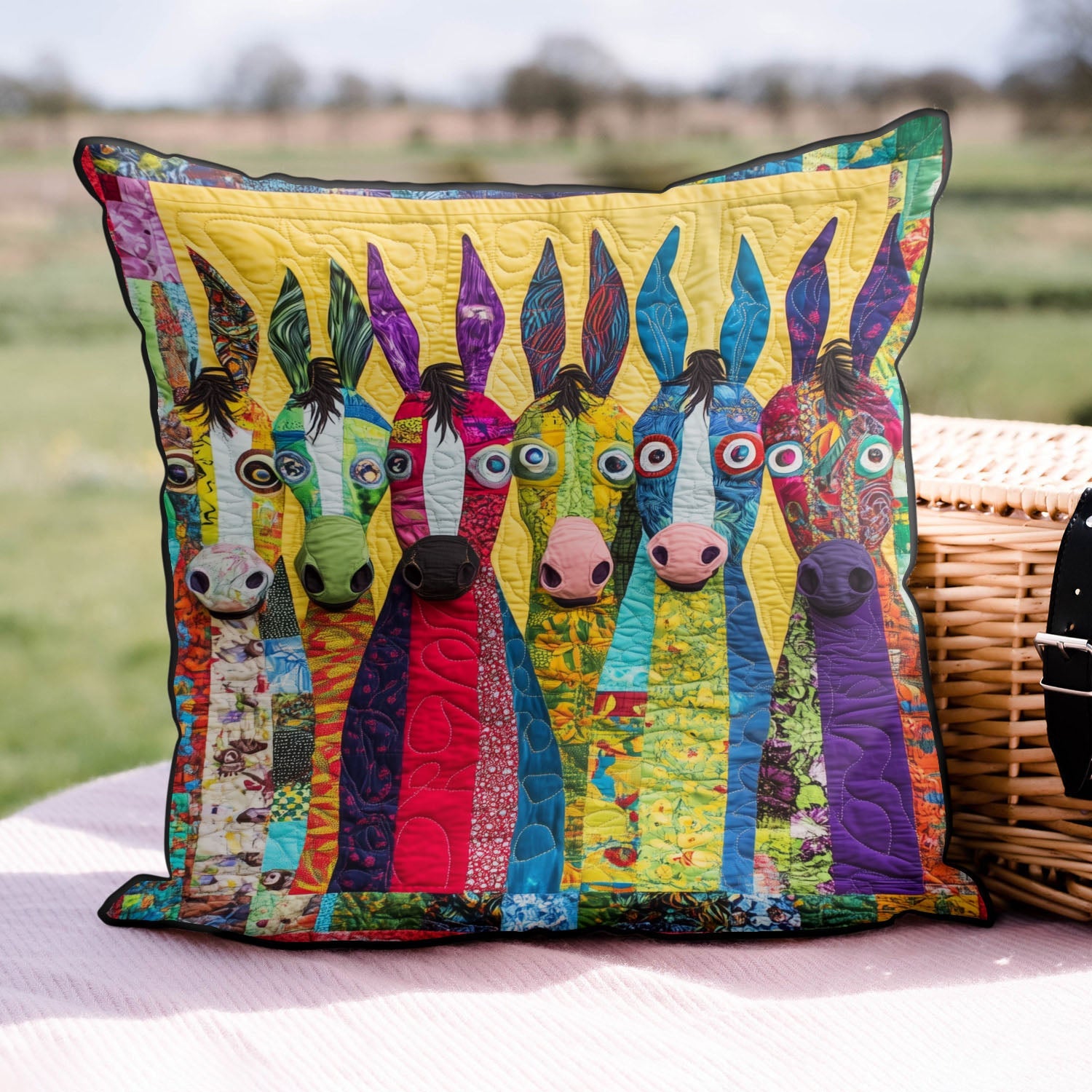 Doodle Donkeys Quilted Pillow Case Decorative Throw Pillow Covers Gift Ideas For Farmers