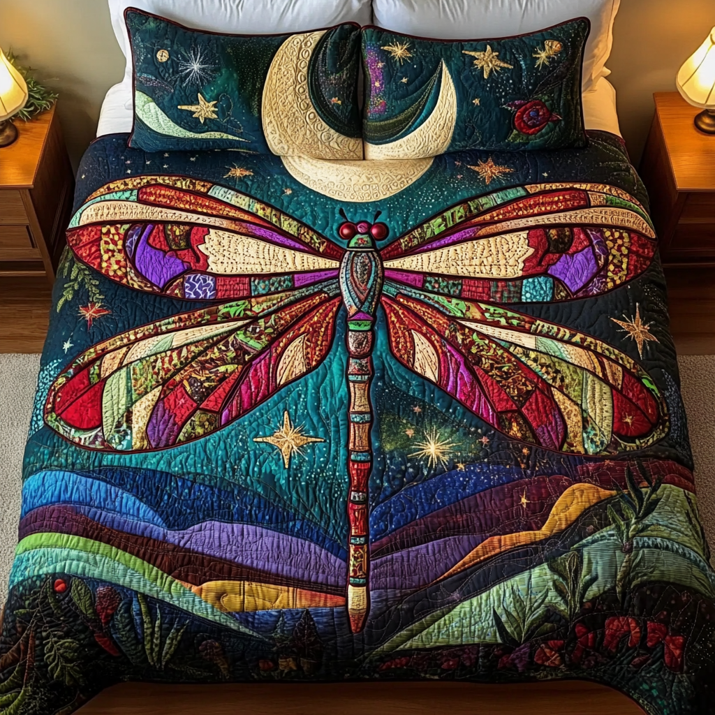 Dragonfly Glow Quilted Bedding Set Dragonfly Gift Items