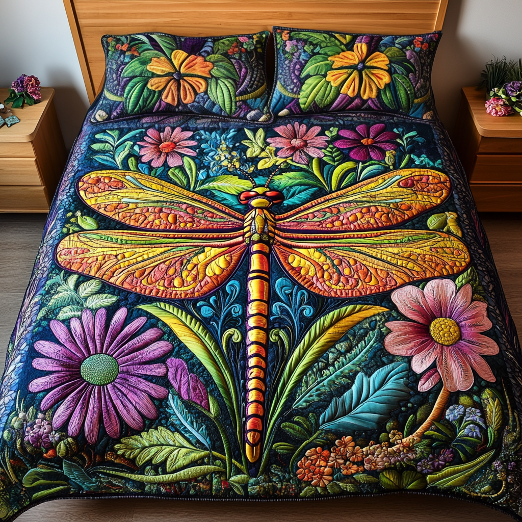Dragonfly Haven Quilted Bedding Set Dragonfly Gifts For Women