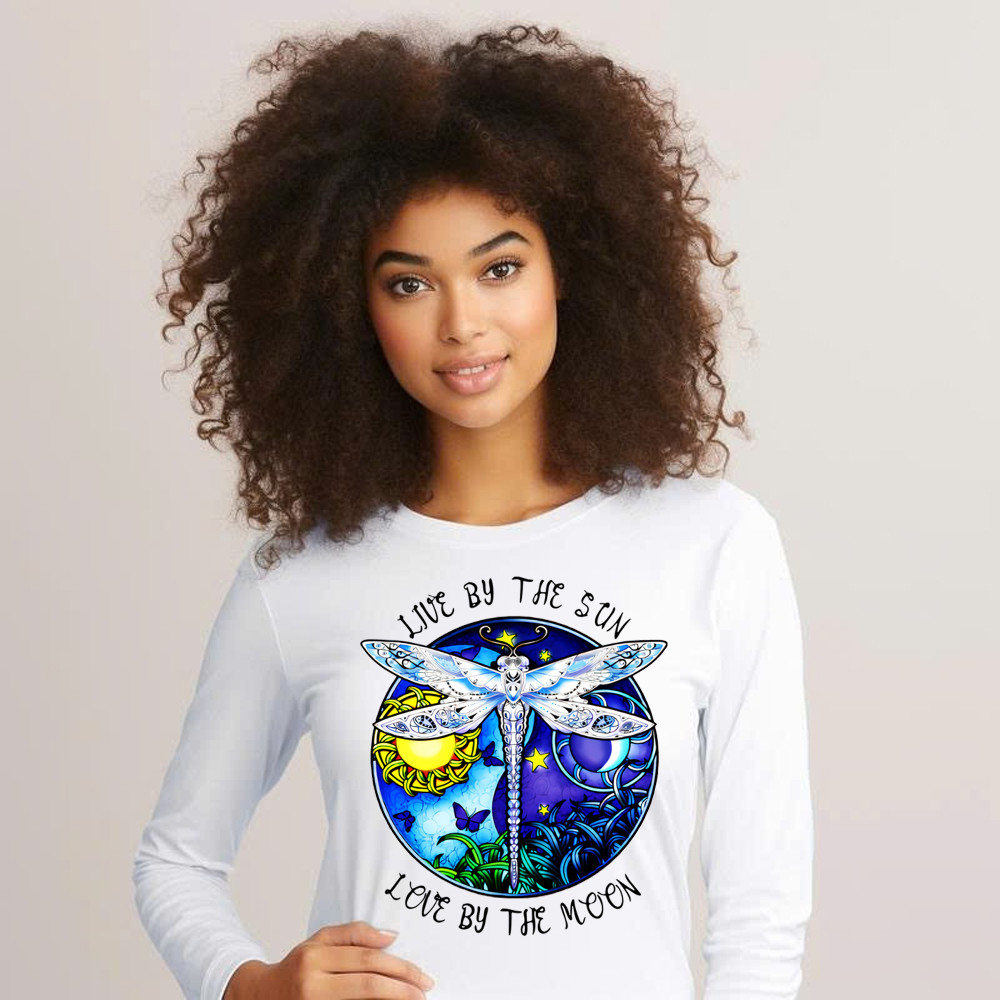 Dragonfly Live By The Sun Love By The Moon Shirt With Sayings Dragonfly Long Sleeve Shirt Women Basgiathsweatshirts - Image 2