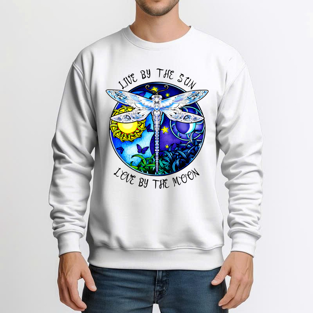 Dragonfly Live By The Sun Love By The Moon Shirt With Sayings Dragonfly Sweatshirt Women Basgiathsweatshirts - Image 3