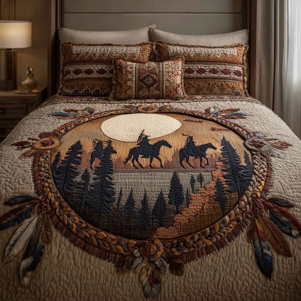 Dreamcatcher Circle Quilted Bedding Set Native American Style Bedspread Set Bed Room Decoration