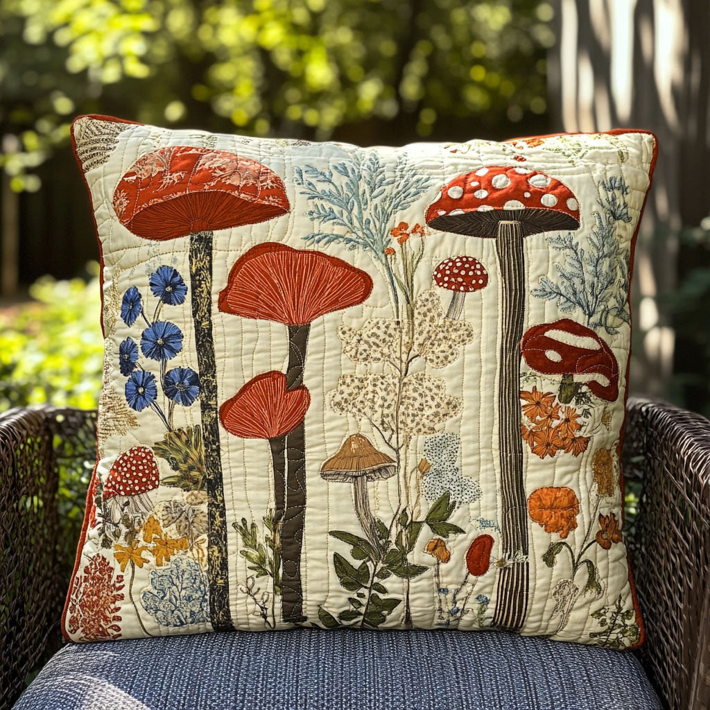Earthly Fungi Quilted Pillow Case Decorative Pillow Covers Gifts For Mushroom Hunters