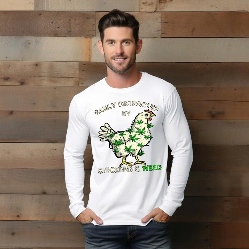 Easily Distracted By Chickens And Weed Long Sleeve Shirt Thanksgiving 2025 Gifts Basgiathsweatshirts - Image 3