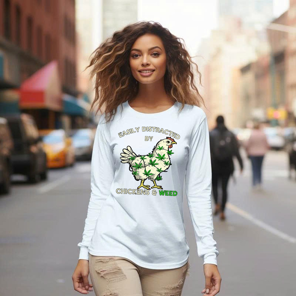 Easily Distracted By Chickens And Weed Long Sleeve Shirt Thanksgiving 2025 Gifts Basgiathsweatshirts - Image 5