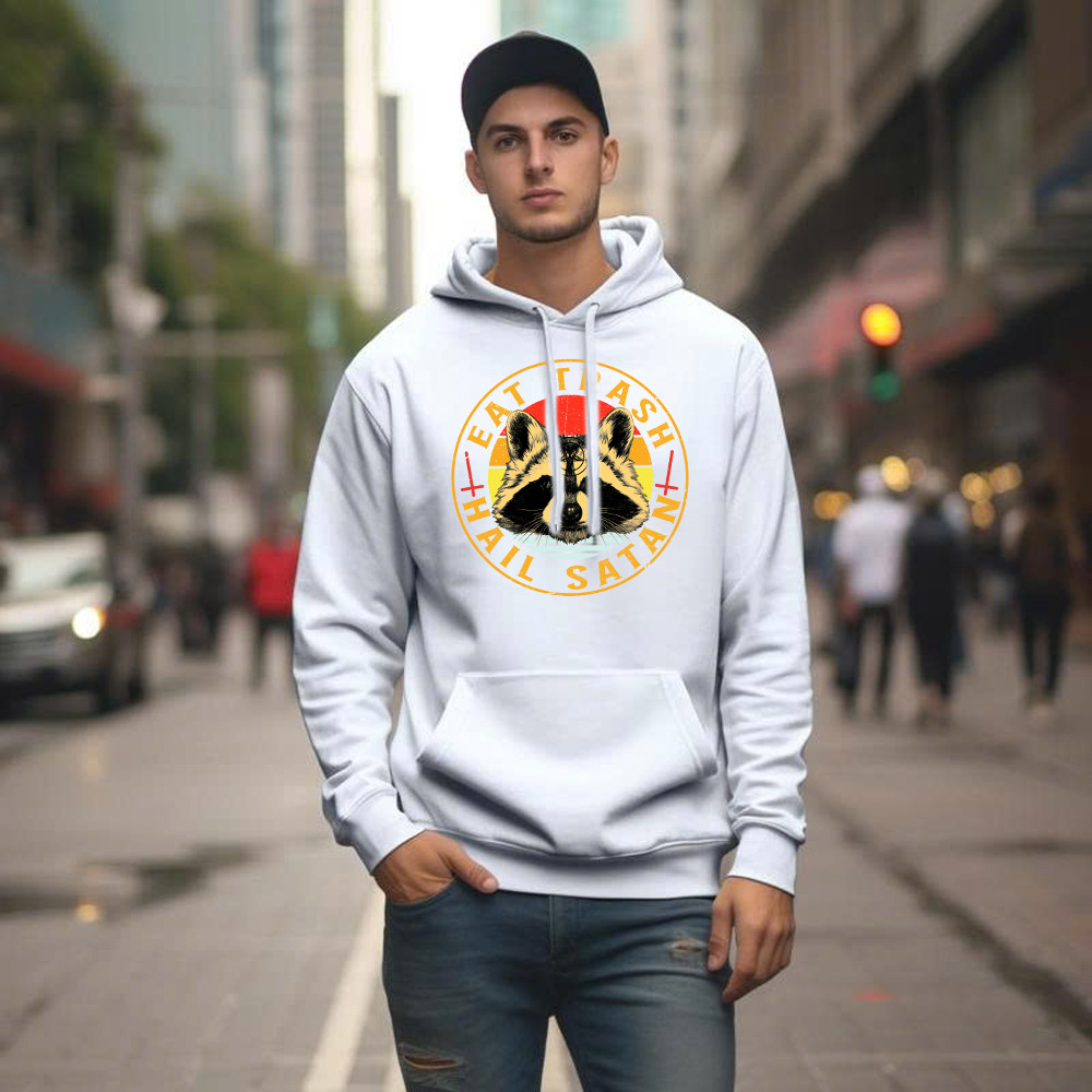 Eat Trash Hail Satan Shirt Racoon Graphic Retro Hoodie Design Gift For Him Basgiathsweatshirts - Image 3