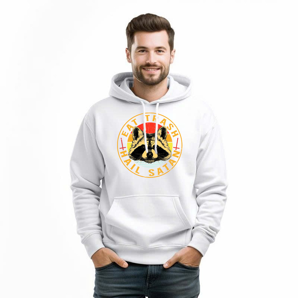 Eat Trash Hail Satan Shirt Racoon Graphic Retro Hoodie Design Gift For Him Basgiathsweatshirts - Image 5