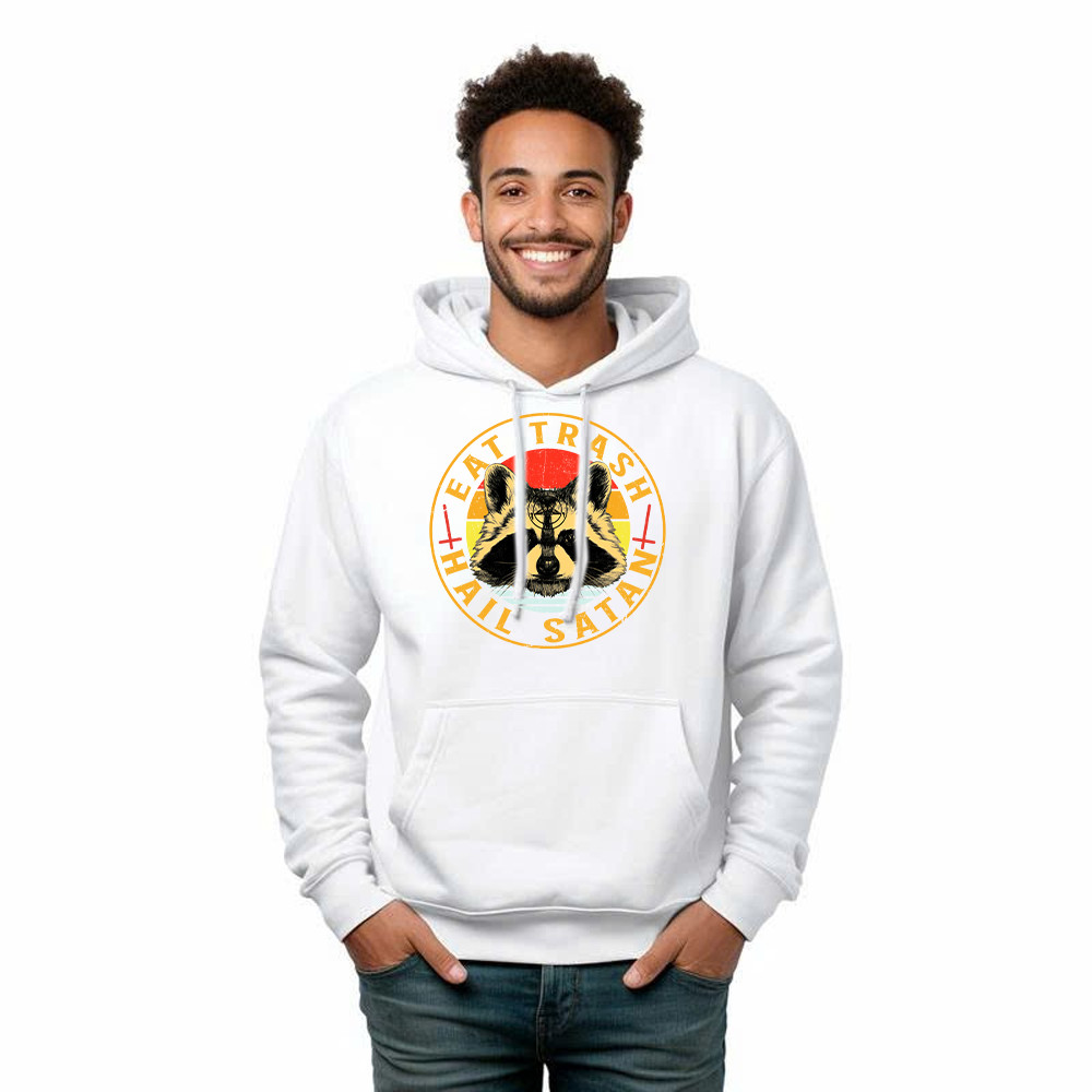 Eat Trash Hail Satan Shirt Racoon Graphic Retro Hoodie Design Gift For Him Basgiathsweatshirts - Image 2
