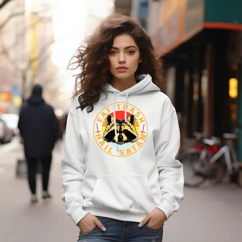 Eat Trash Hail Satan Shirt Racoon Graphic Retro Hoodie Design Gift For Him Basgiathsweatshirts - Image 4