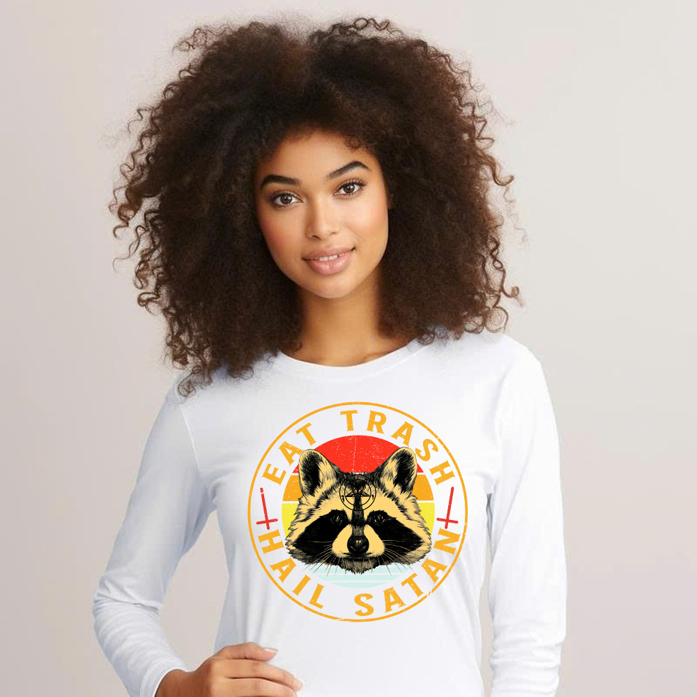 Eat Trash Hail Satan Shirt Racoon Graphic Retro Long Sleeve Shirt Design Gift For Him Basgiathsweatshirts - Image 5