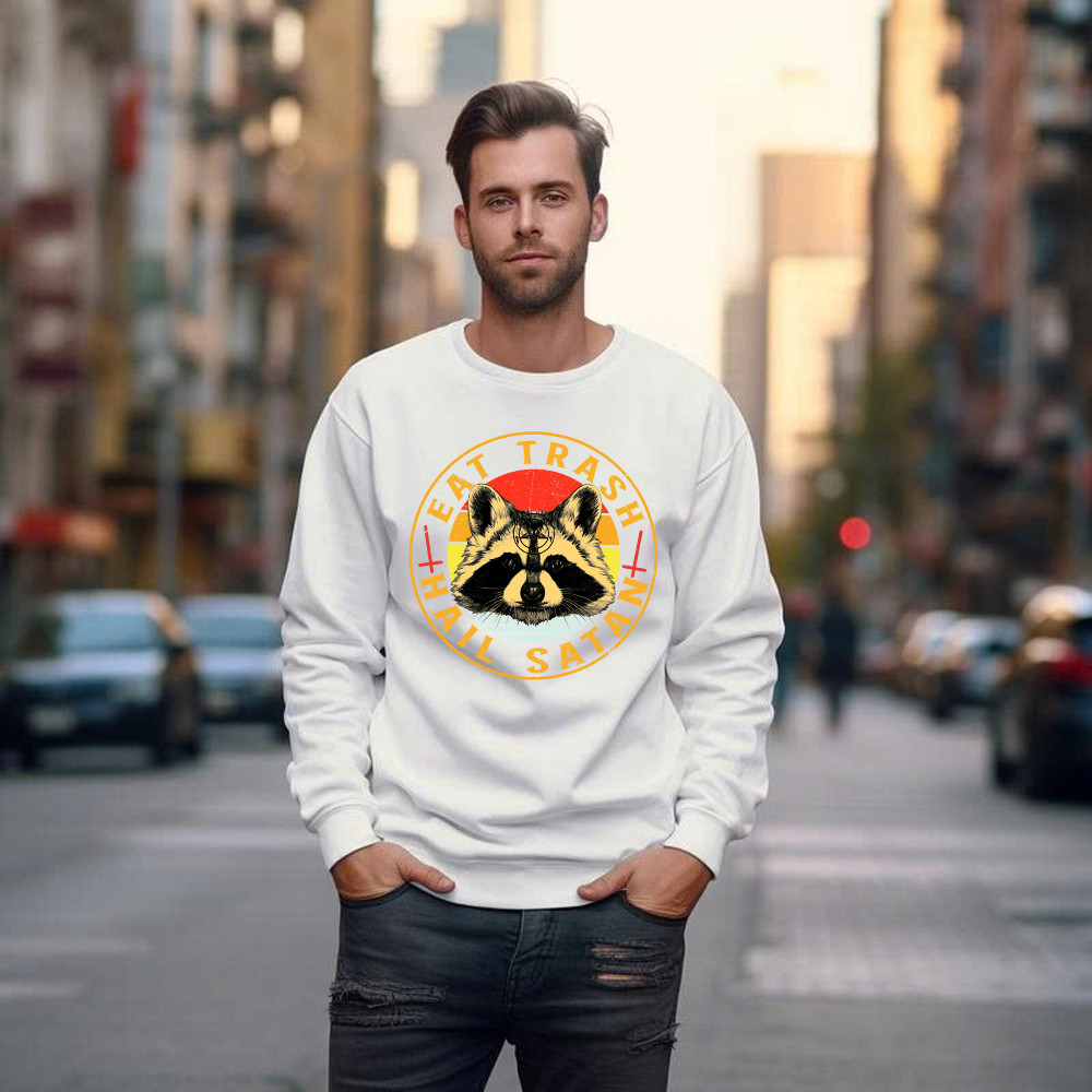 Eat Trash Hail Satan Shirt Racoon Graphic Retro Sweatshirt Design Gift For Him Basgiathsweatshirts - Image 5