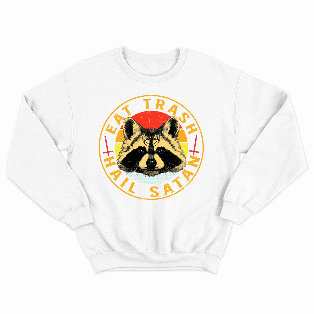 Eat Trash Hail Satan Shirt Racoon Graphic Retro Sweatshirt Design Gift For Him Basgiathsweatshirts