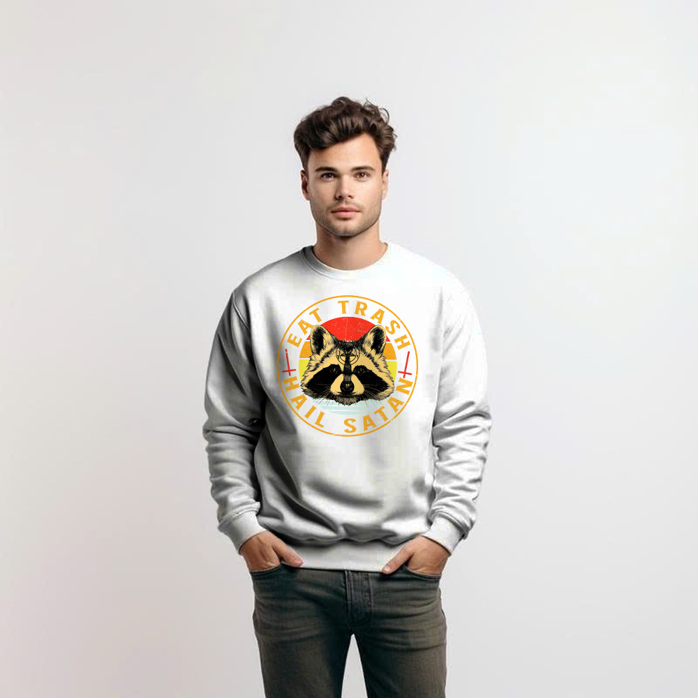 Eat Trash Hail Satan Shirt Racoon Graphic Retro Sweatshirt Design Gift For Him Basgiathsweatshirts - Image 2