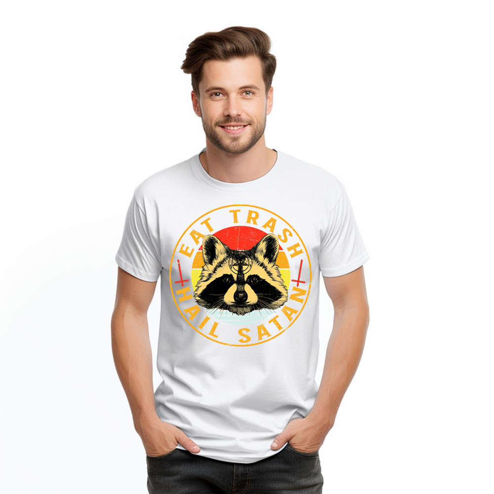 Eat Trash Hail Satan Shirt Racoon Graphic Retro T Shirt Design Gift For Him Basgiathsweatshirts - Image 5