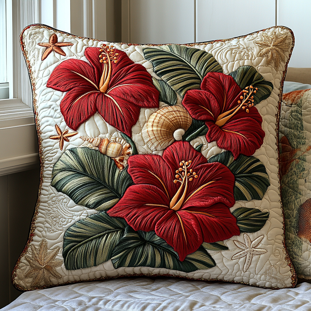 Elegant Hibiscus Quilted Pillow Case Throw Pillow Cases Christmas Flower Gifts