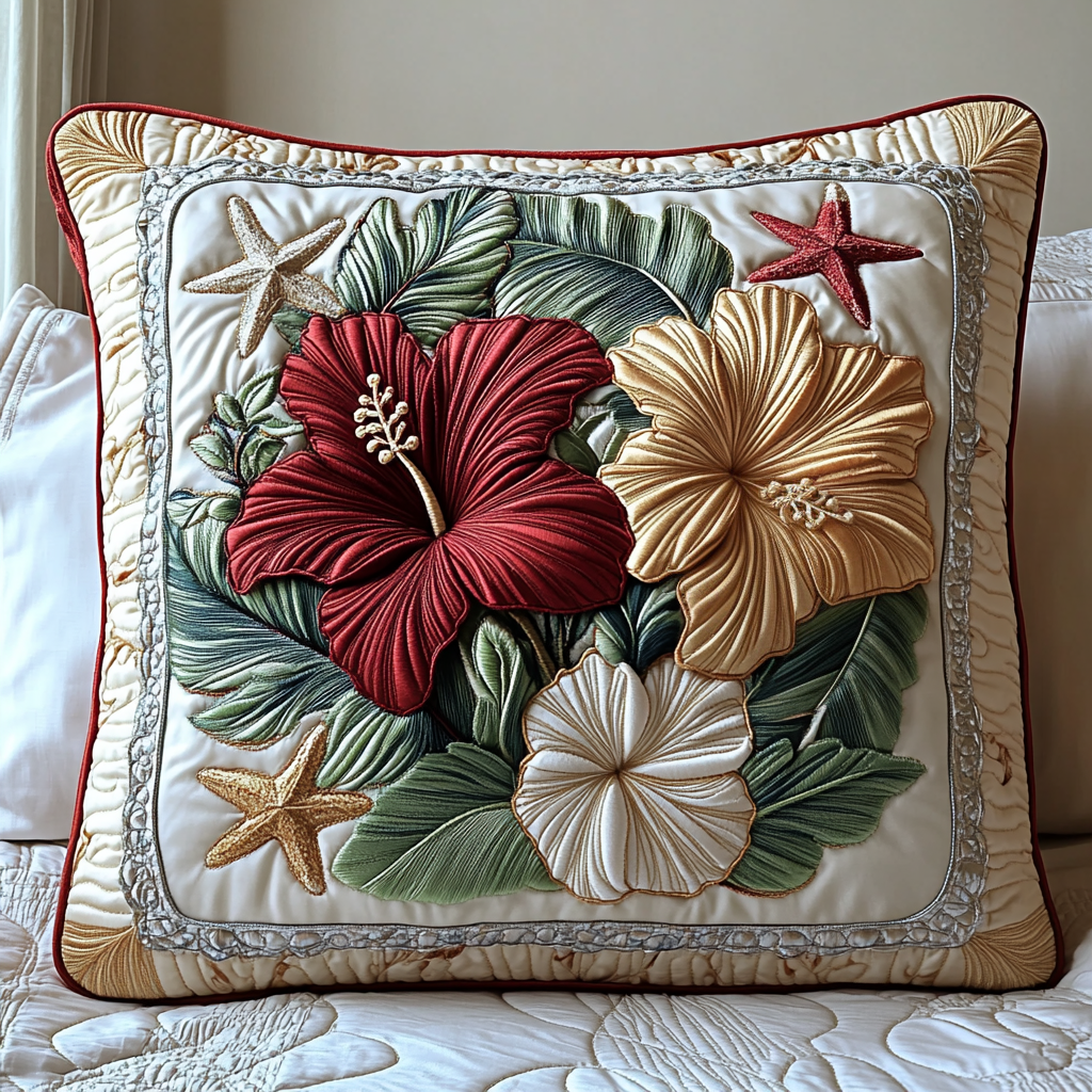 Elegant Red Hibiscus Quilted Pillow Case Throw Pillow Case Covers Gifts For Sunflower Lovers