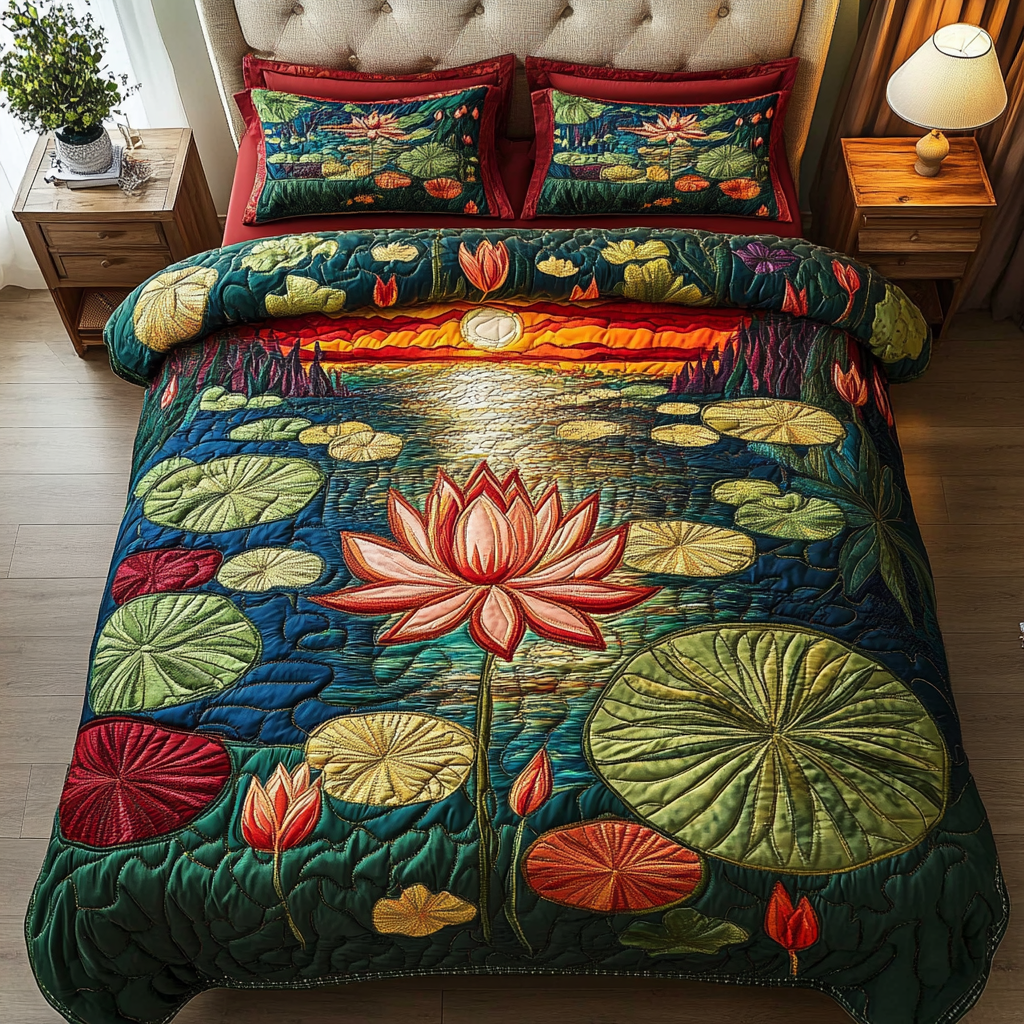 Elegant Waters Quilted Bedding Set Christmas Gifts For Flower Lovers
