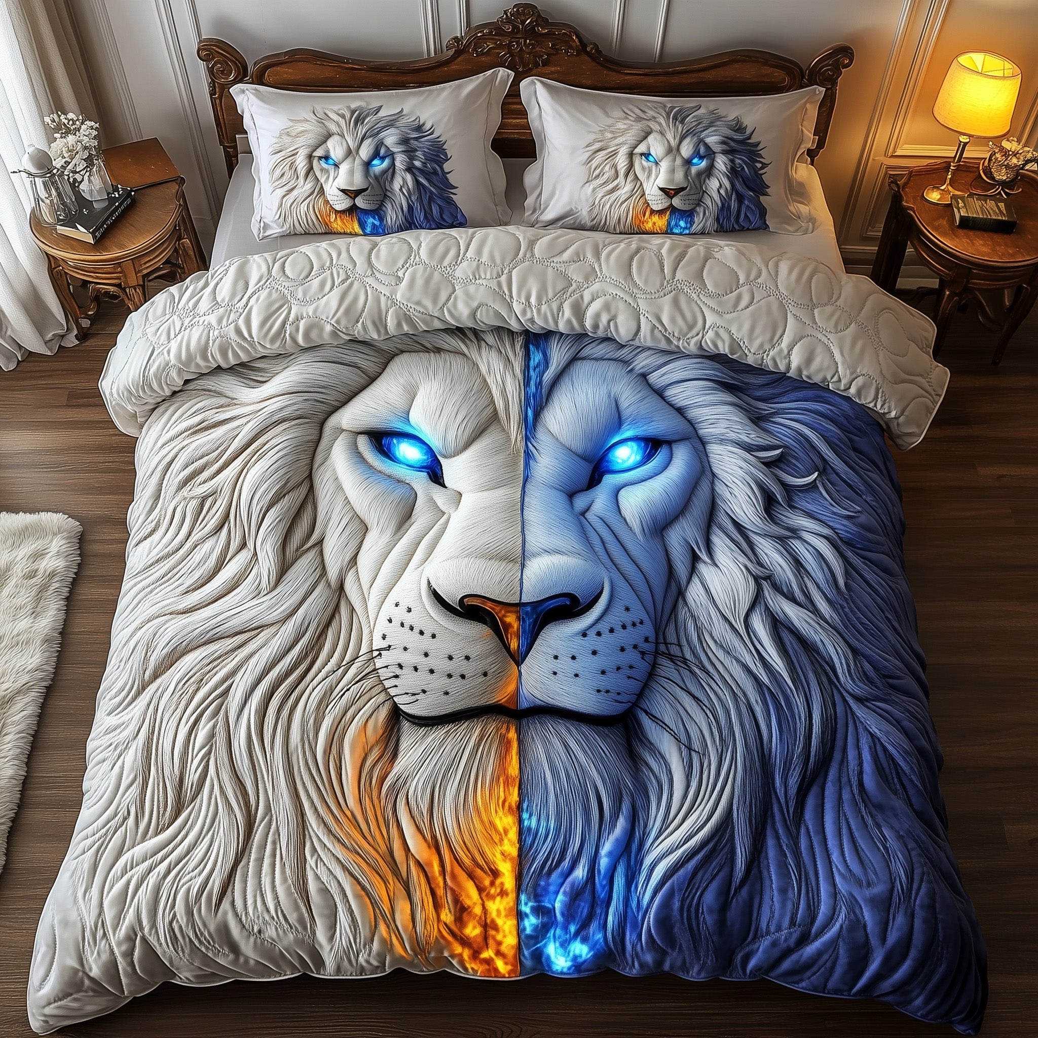 Elemental Lion Quilted Bedding Set Wild Animal Decor Unique Bedroom Ideal Gifts