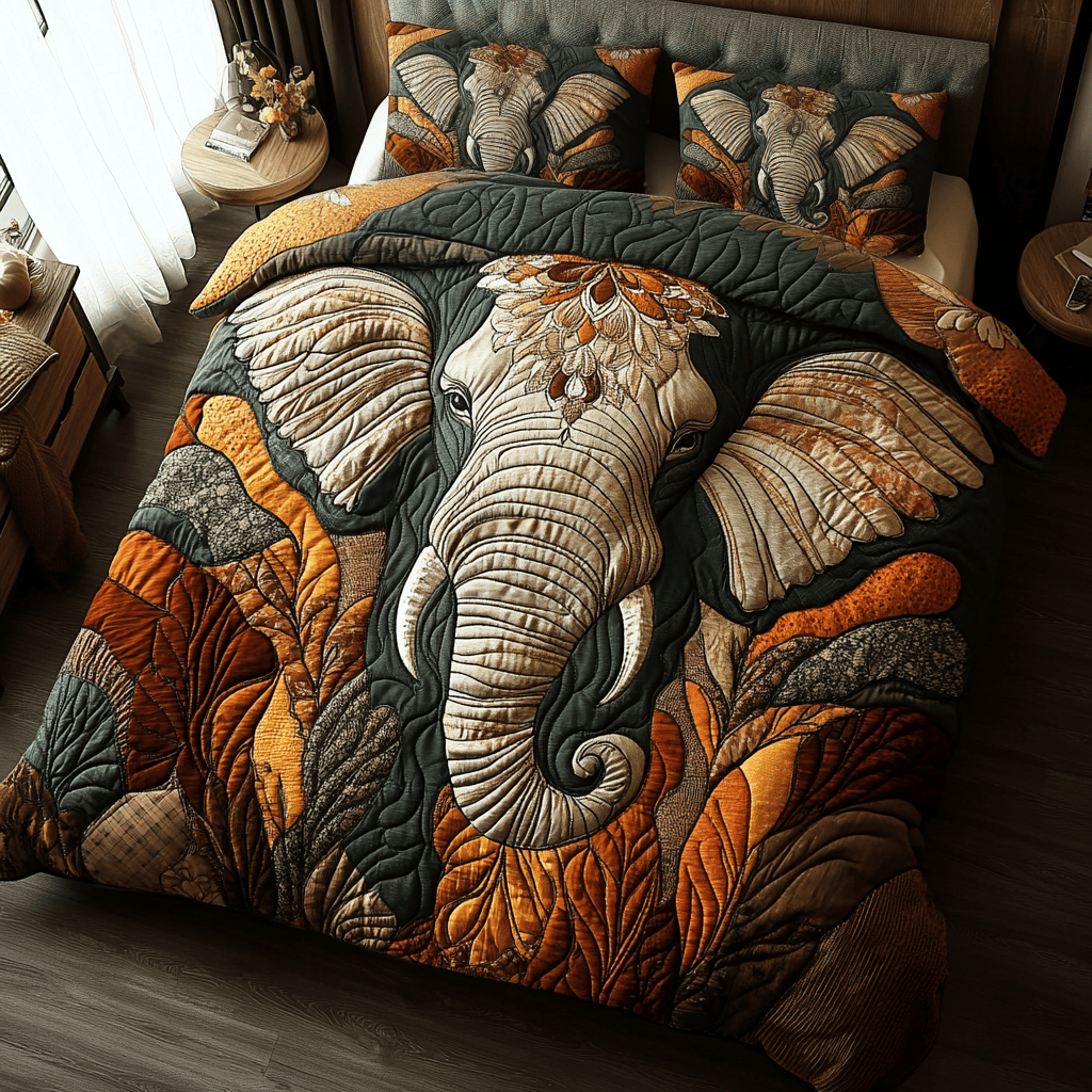 Elephant Grace Quilted Bedding Set Elephant Anniversary Gifts
