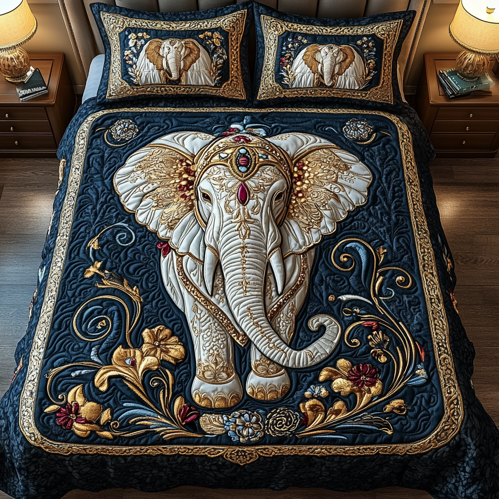 Embellished Elephant Quilted Bedding Set Gift For Elephant Lover