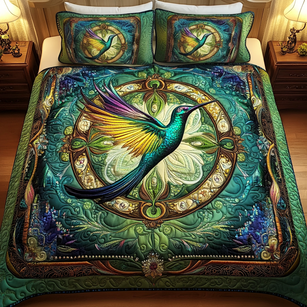 Emerald Dreams Quilted Bedding Set Unique Hummingbird Gifts