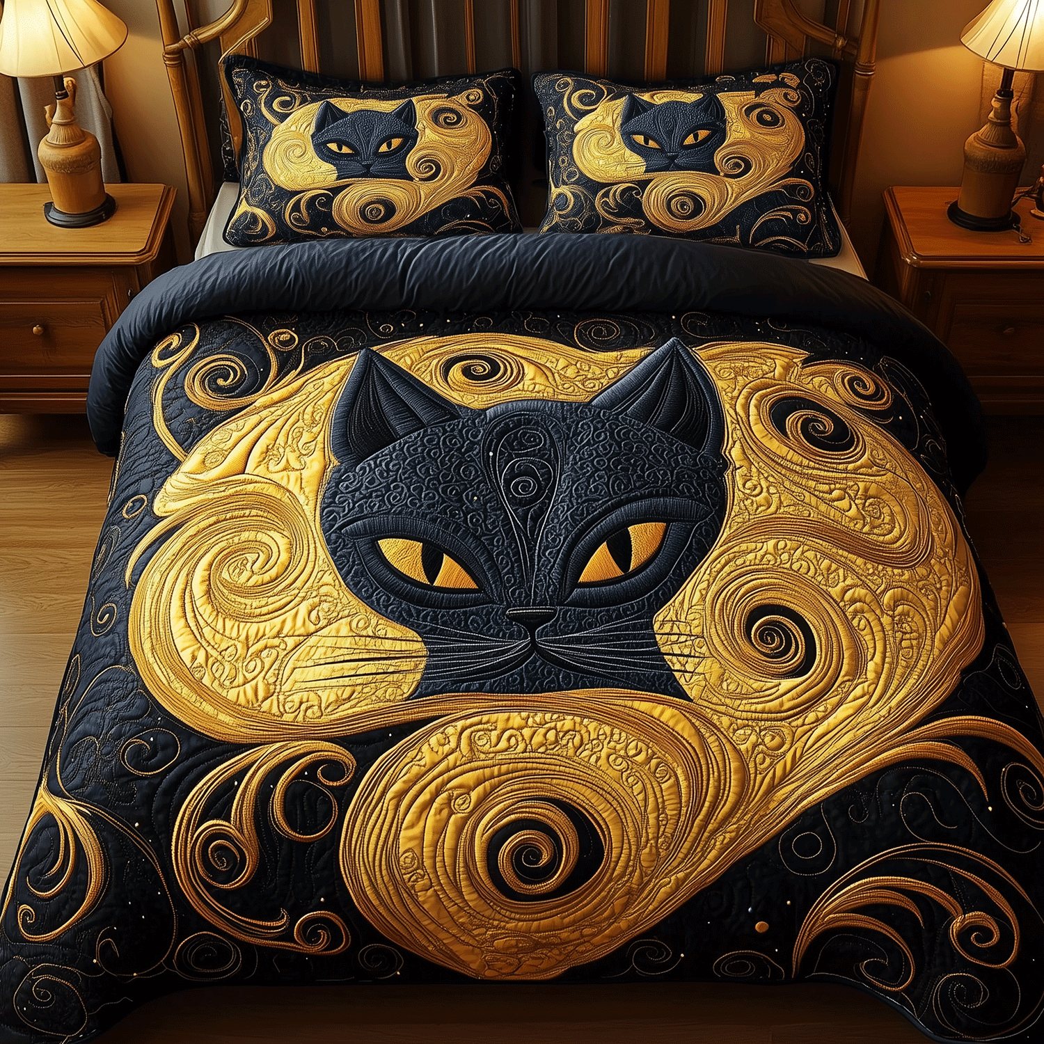 Enchanted Cat Dreams Quilted Bedding Set Womens Cat Gifts
