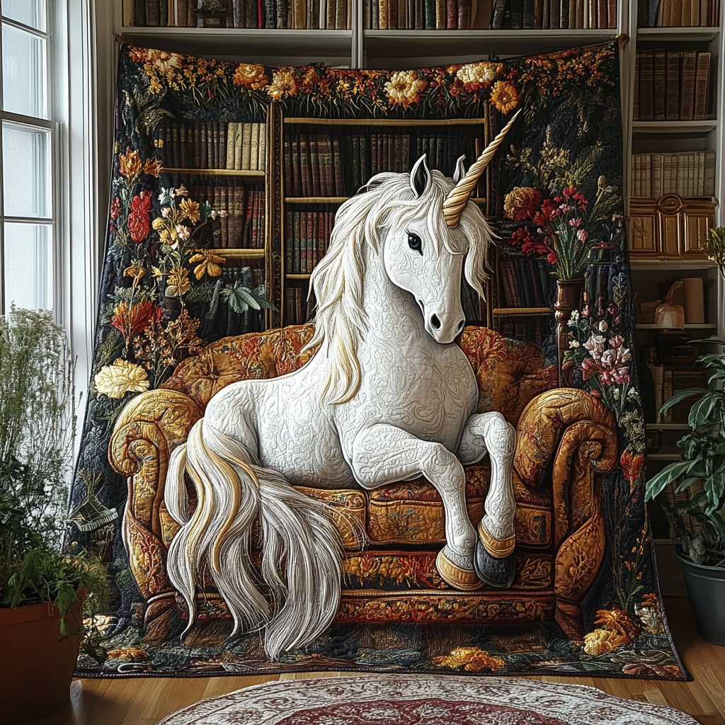 Enchanted Ivory Steed Quilted Blanket Bedroom Xmas Decor Birthday Unicorn Gift Ideas