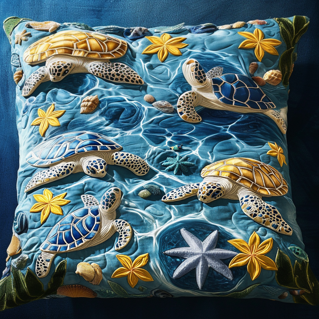 Enchanted Turtle Garden Quilted Pillow Case Nice Pillow Covers Turtle Items Gifts