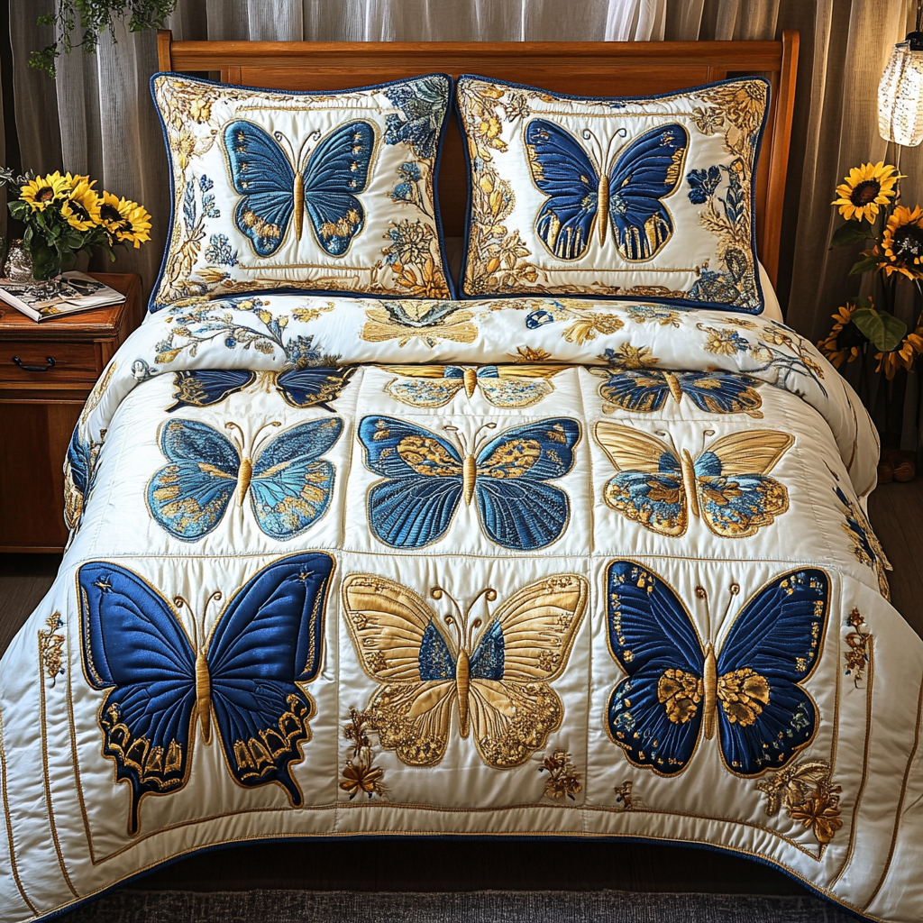 Enchanting Garden Quilted Bedding Set Holiday Duvet Covers Gifts With Butterfly Theme