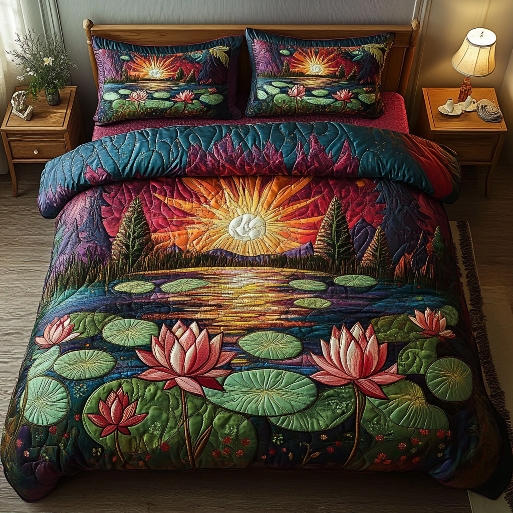 Ethereal Lotus Quilted Bedding Set Christmas Flower Gifts