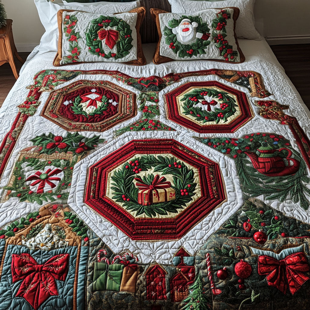 Evergreen Bliss Quilted Bedding Set Last Minute Christmas Gifts