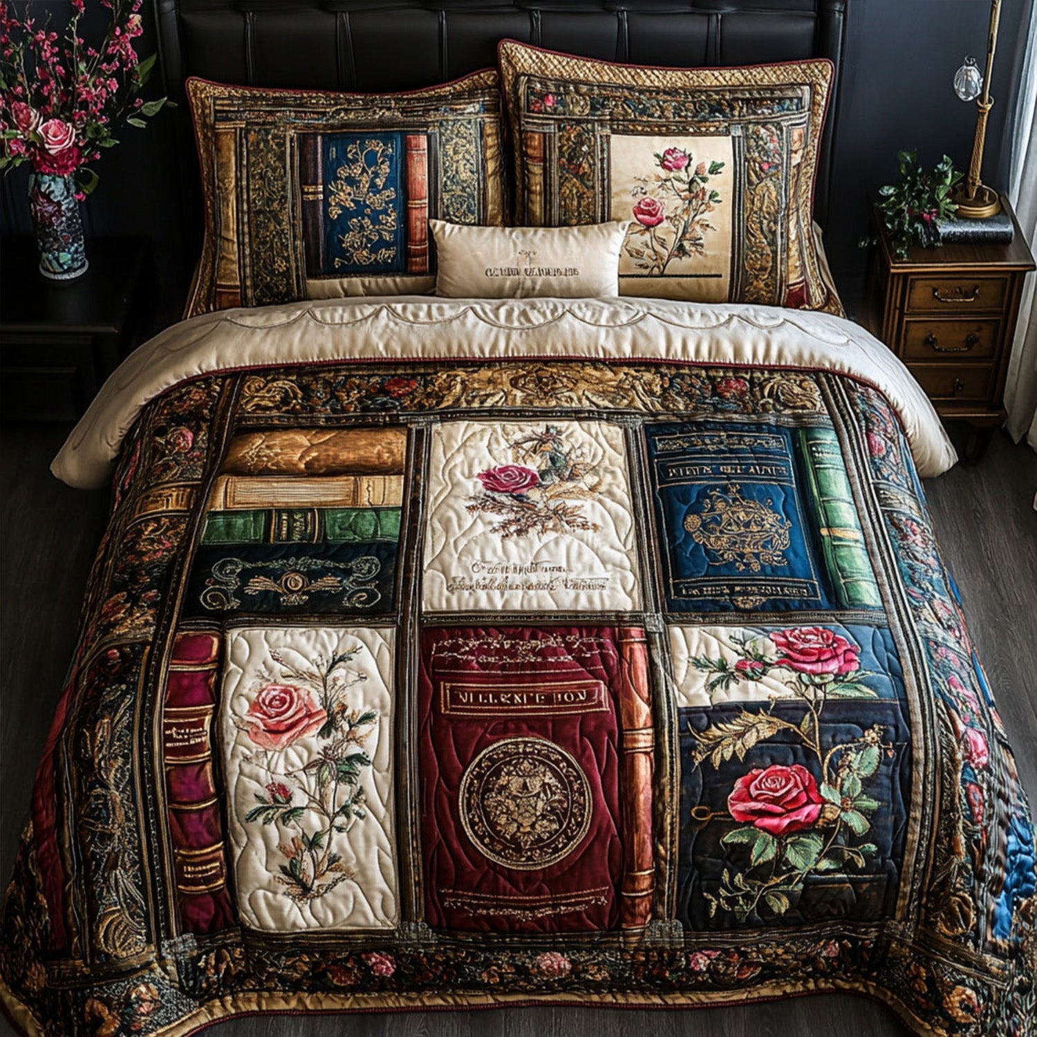 Faded Pages Quilted Bedding Set Cute Room Decor Book Lovers Gifts For Boyfriend