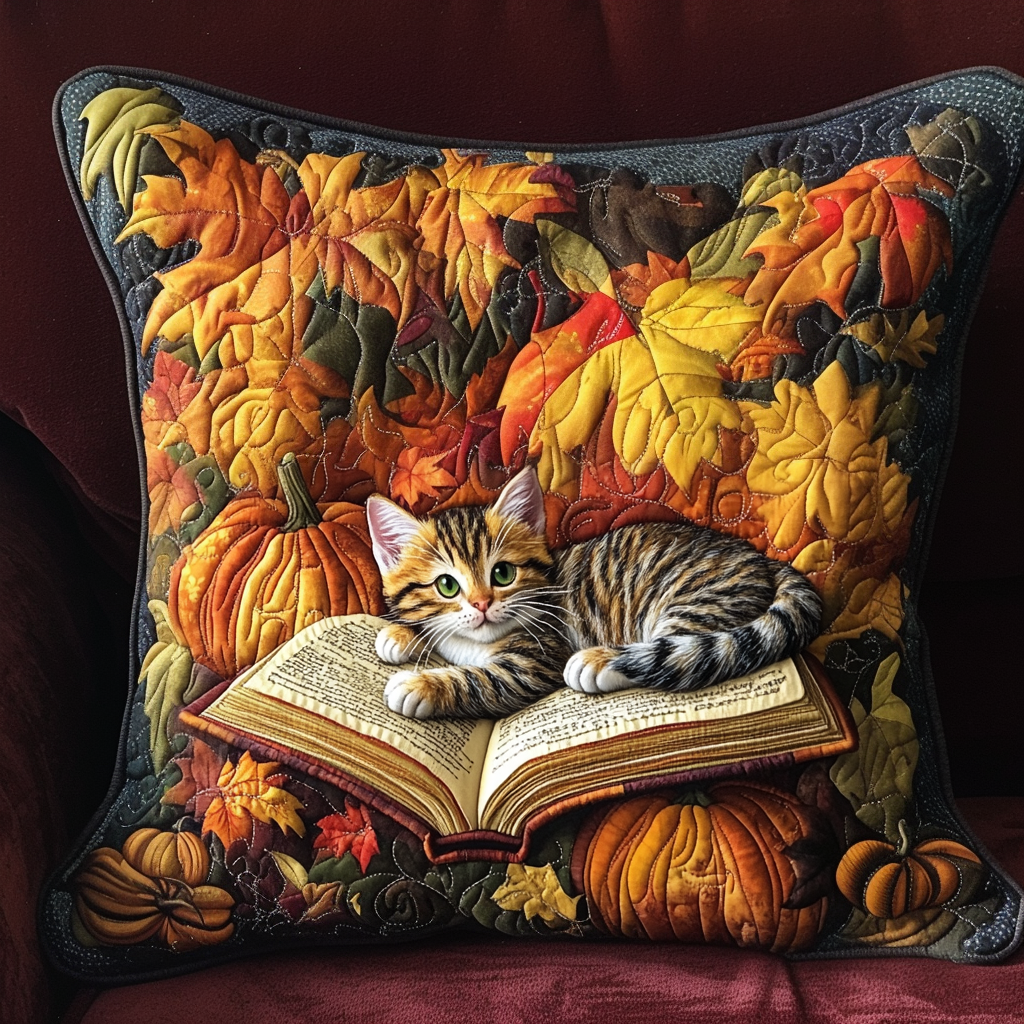 Fall Cat Whiskers Quilted Pillow Case Decorative Throw Pillow Covers Unique Gifts For Cat Onwers