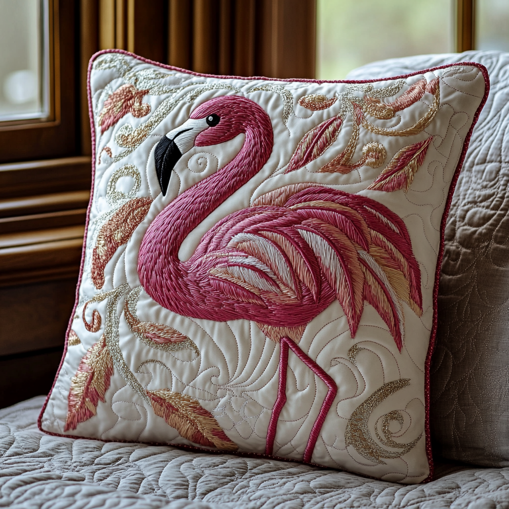 Fancy Flamingo Quilted Pillow Case Throw Pillow Cases Flamingo Theme Gifts