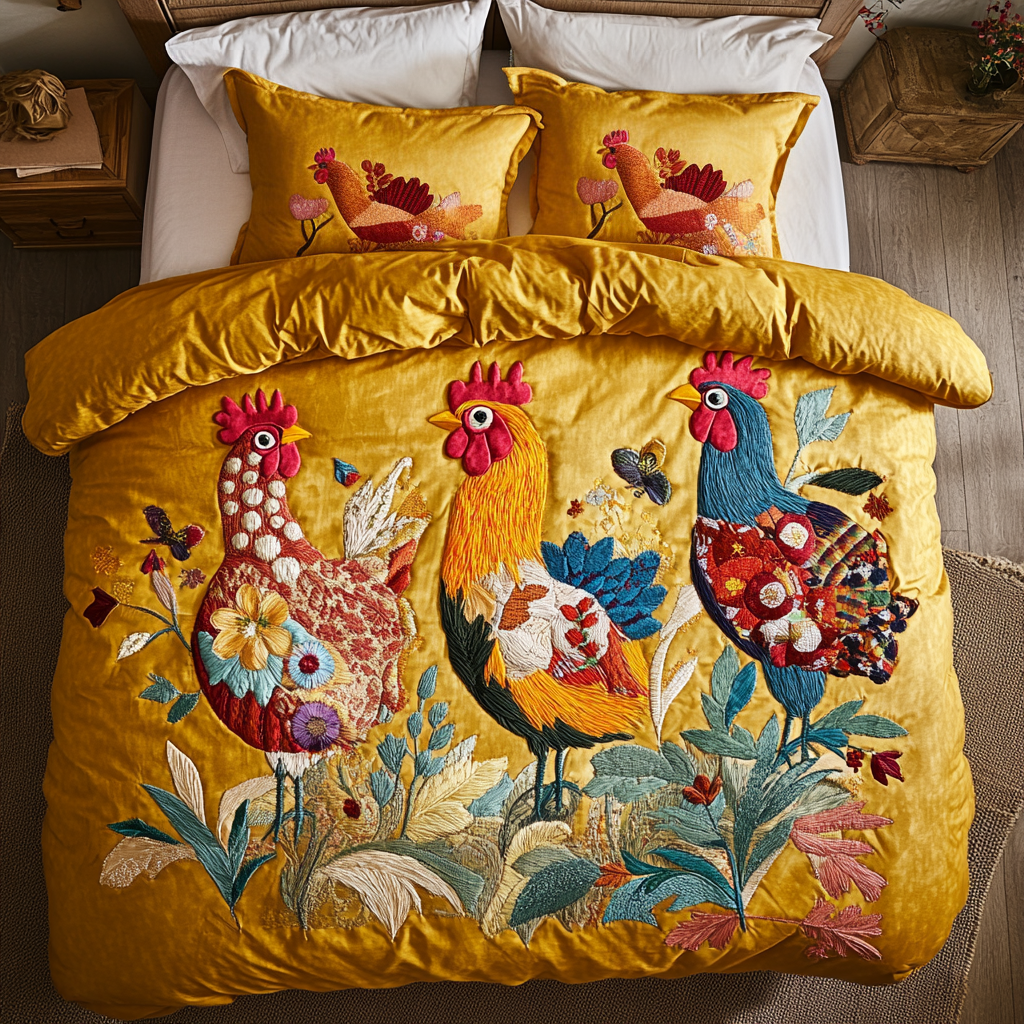 Farm Charm Quilted Bedding Set Cozy Bedroom Decor Gifts For People Who Love Chickens