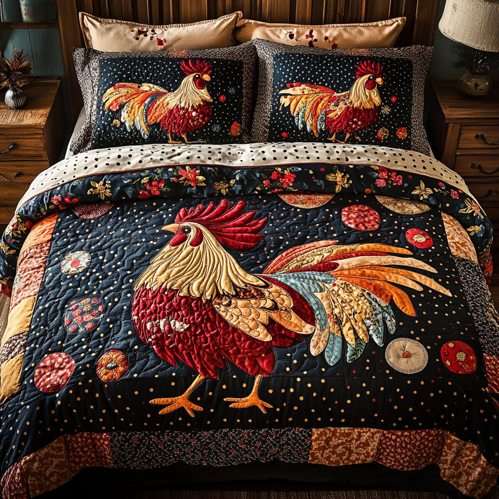 Farmhouse Rooster Quilted Bedding Set Christmas Bedding Ideas Chicken Lover Presents