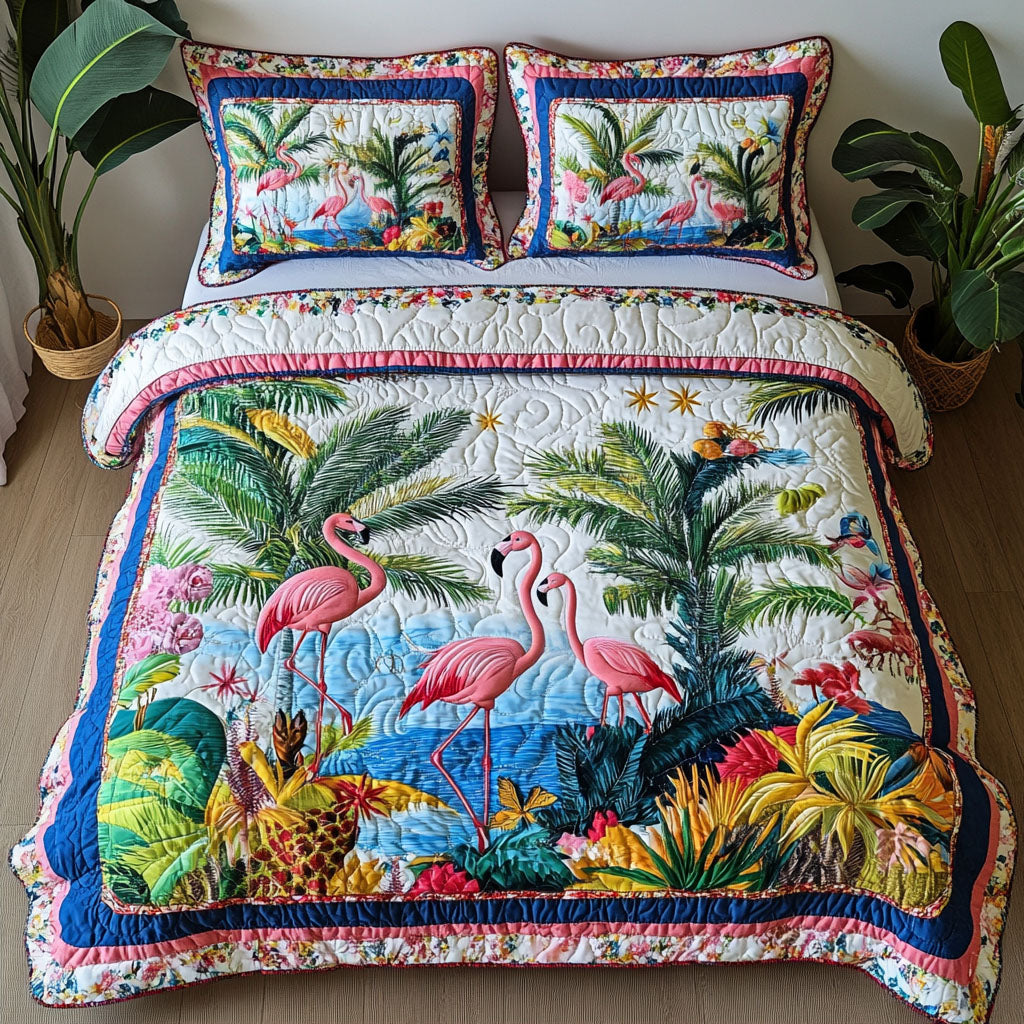 Feathered Dancer Quilted Bedding Set Flamingo Presents